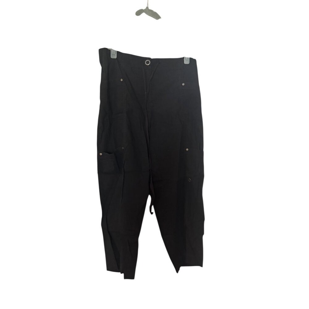 Eileen Fisher Cargo Organic Linen Viscose Stretch Cropped Utility Black Sz 16